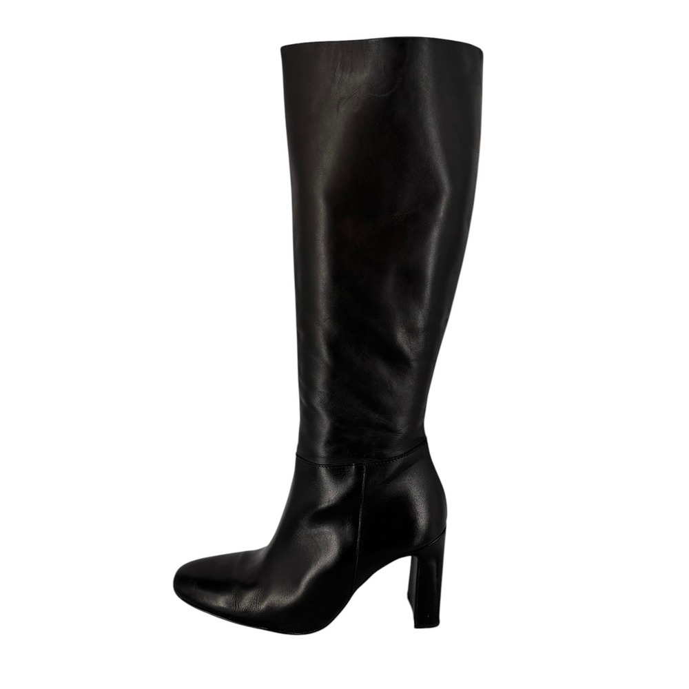 MNG Leather Knee High Boots Womens 8.5 Black Minimalist Square Toe